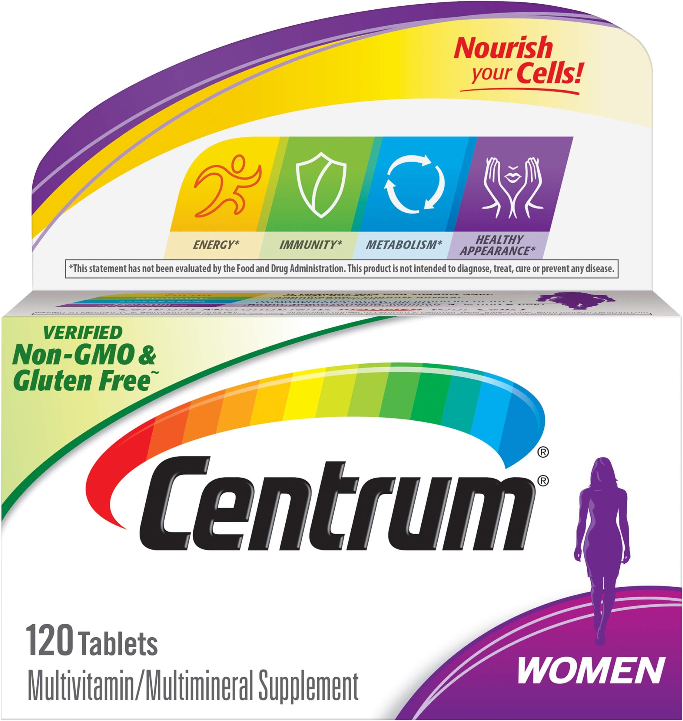 Centrum Multivitamin for Women, Multivitamin/Multimineral Supplement with Iron, Vitamin D3, B Vitamins and Antioxidant Vitamins C and E, Gluten Free, Non-GMO Ingredients - 120 Count