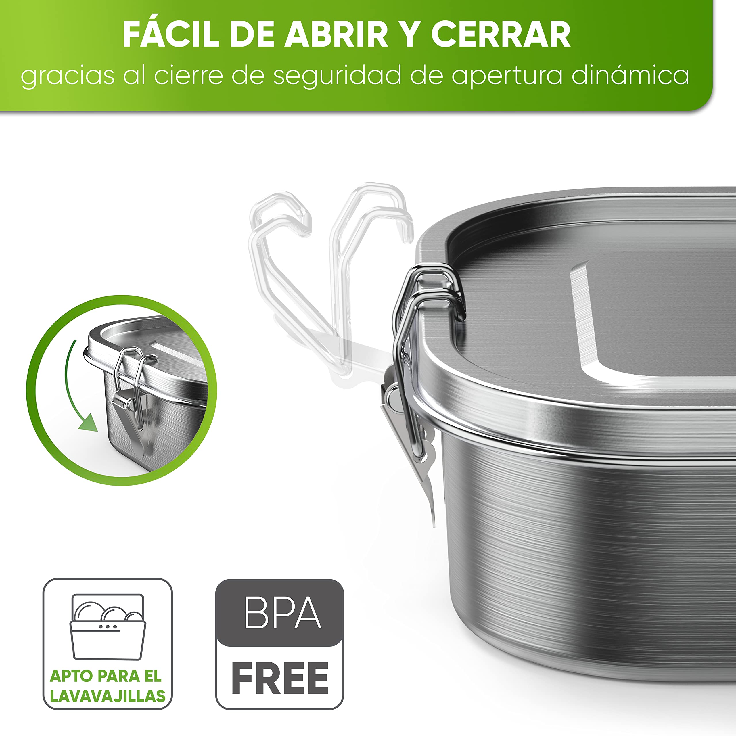 Blockhuette Fiambrera Acero inoxidable infantil Con 3 Compartimentos 800ml - Lunch Box Hermetica - Metálico Infantil y Adulto - Lunch box niños y Trabajo - Sin BPA - Oficina