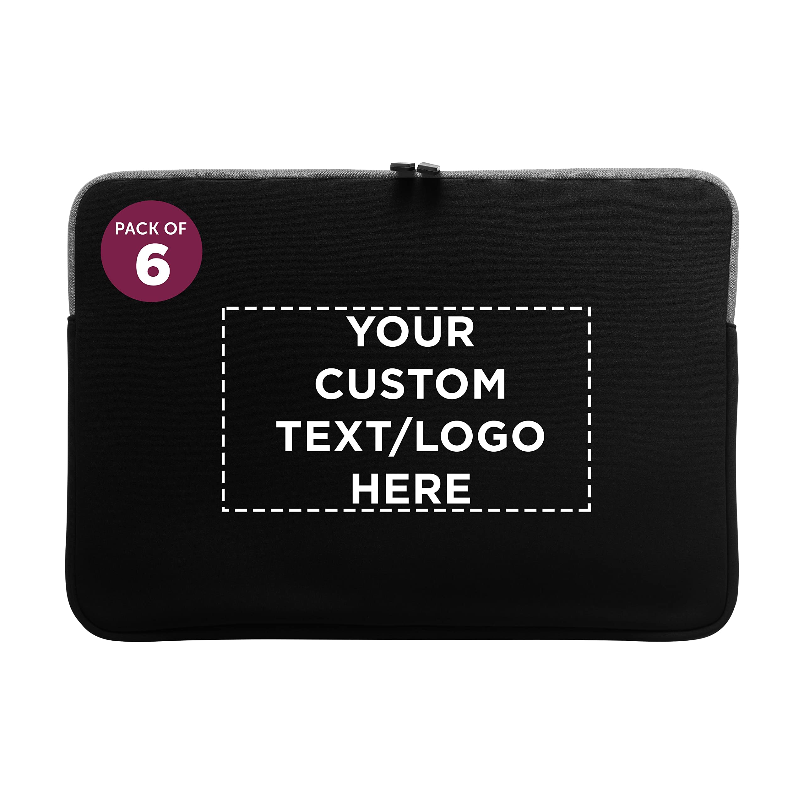 6 Santana Neoprene Laptop Sleeves Set - Customizable Text, Logo - Zipper Closure, Lightweight, Durable, Party Favor - Black