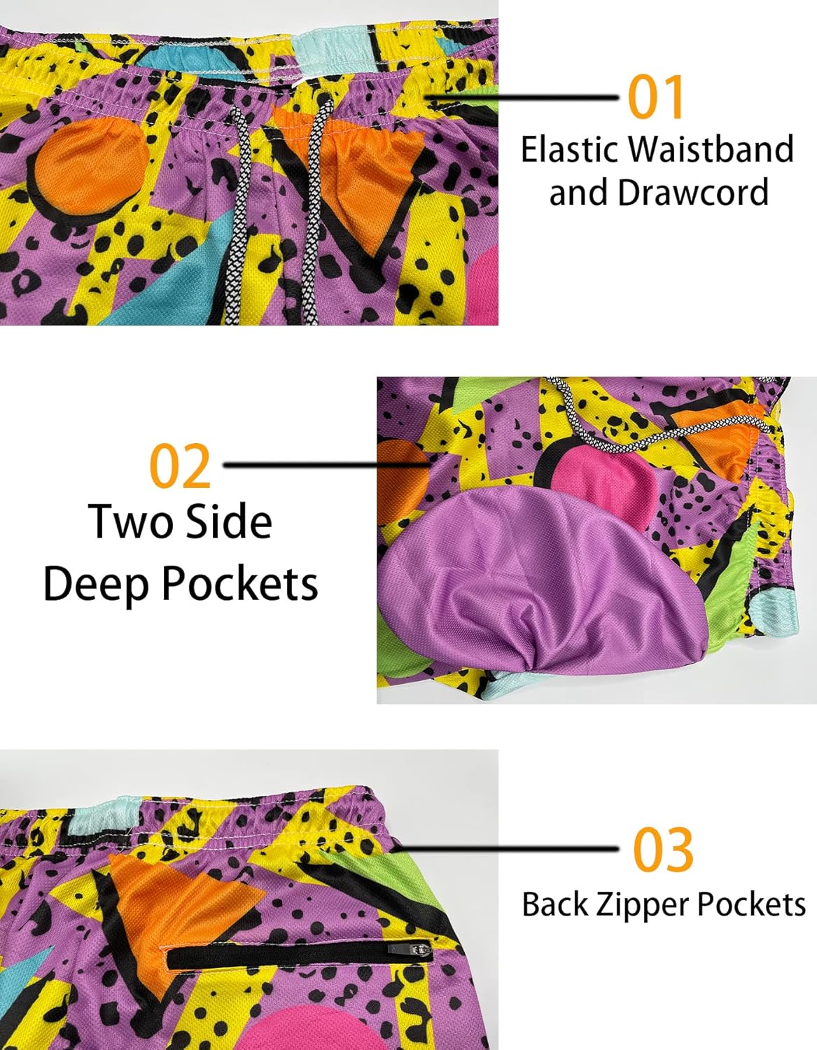 feelacle Mens Swim Trunks 9 Inch Inseam Board Shorts Beach Swimwear Bathing Suit with Compression Liner and Pockets - Image 4