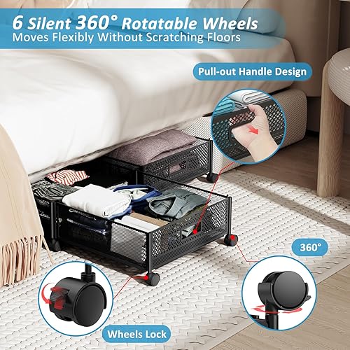 Miniatura 4 de Almacenamiento debajo de la cama de 47.2 pulgadas de largo, gran capacidad de almacenamiento debajo de la cama de 57.6 litros con ruedas, contenedor