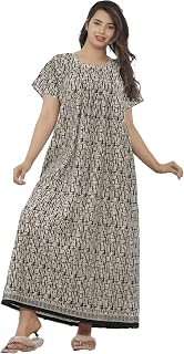 DIAMO Pure Cotton Jaipuri Rajasthani Hand Block Print Nighty Gown with Side Pocket for Women | Regular, Printed & Full Len... Price In India