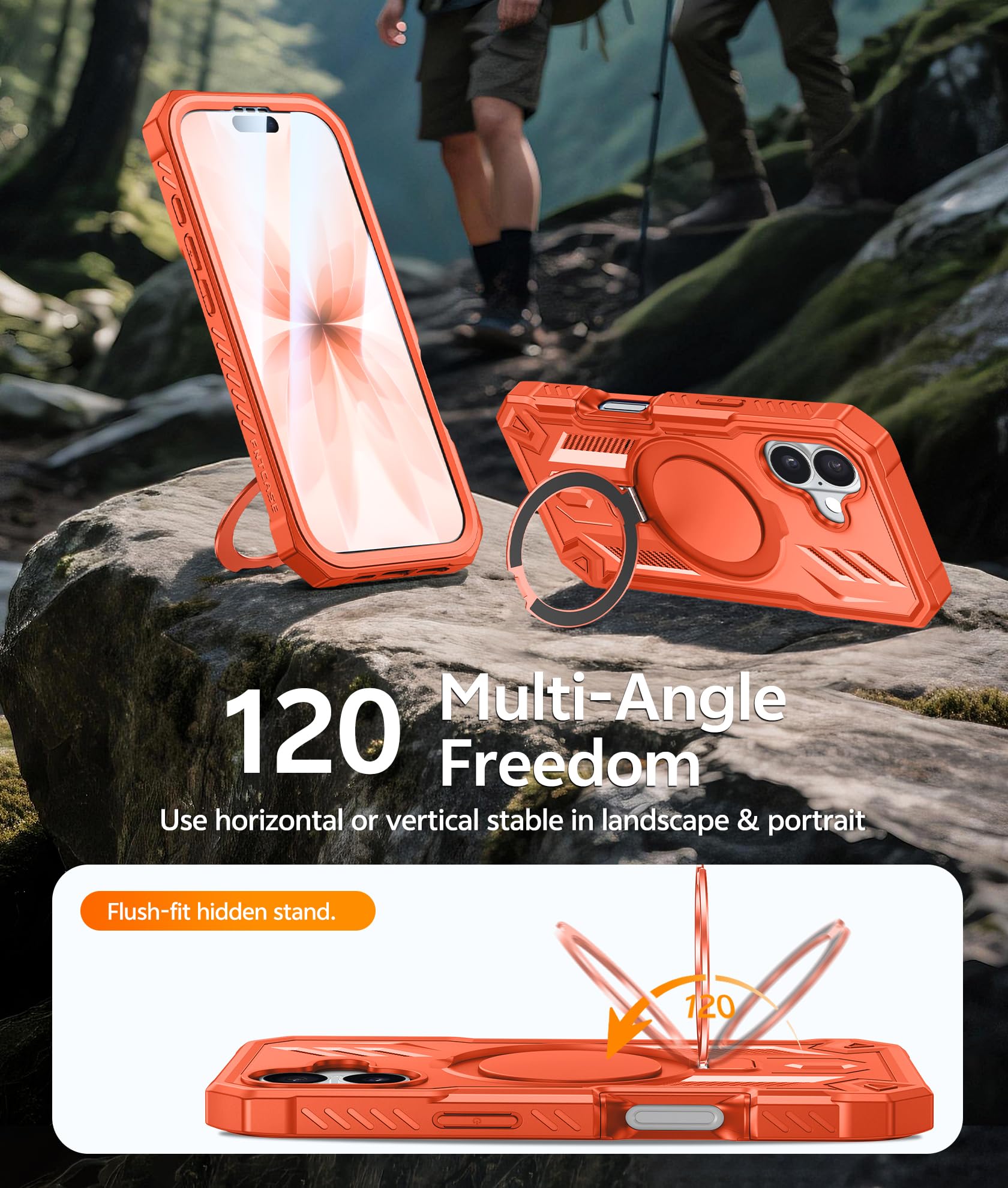 FNTCASE Coque de téléphone pour téléphone : coque magnétique avec protection d'écran intégrée | Anneau béquille de qualité militaire antichoc robuste | Coques robustes – 6,3 pouces (orange)