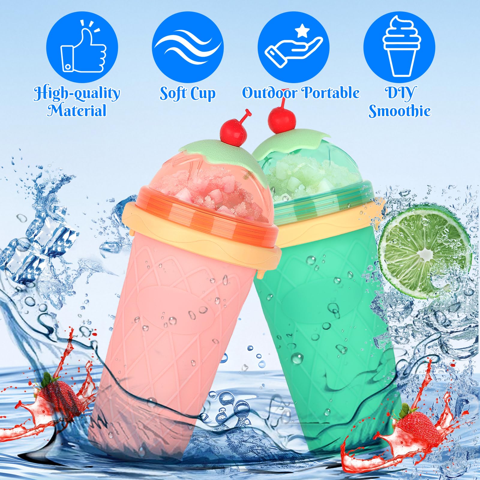 2 Pezzi Slushy Cup, Cuppa Frullato Congelato in Silicone con Cannuccia e Cucchiaio 2 in 1, Fai Da Te