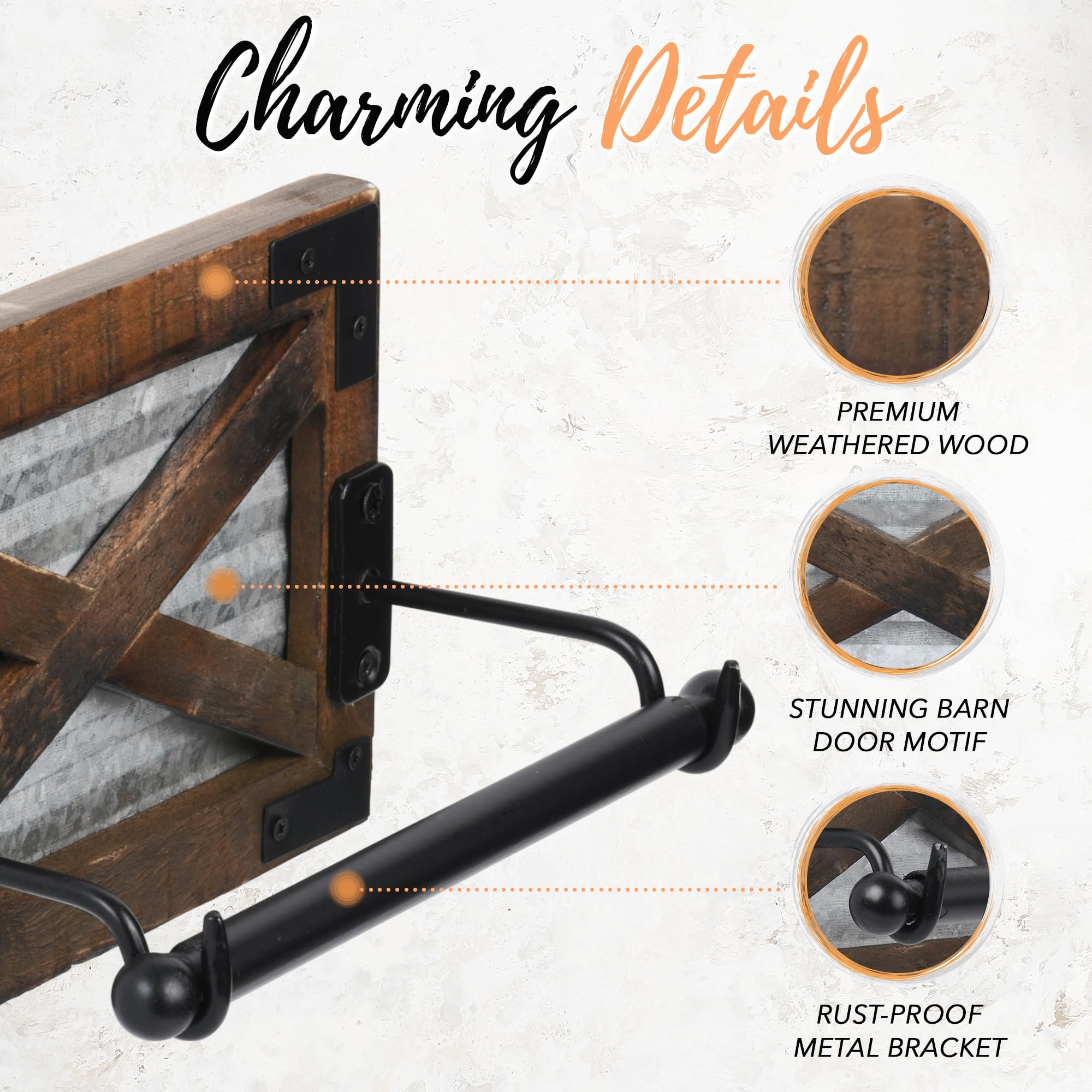 Autumn Alley Farmhouse Toilet Paper Holder with Bracket - Farmhouse Bathroom Rustic Country Decor - Rustic Bathroom Accessories Featuring Warm Brown Wood, Galvanized Metal, and Black Metal — Amazon image 3