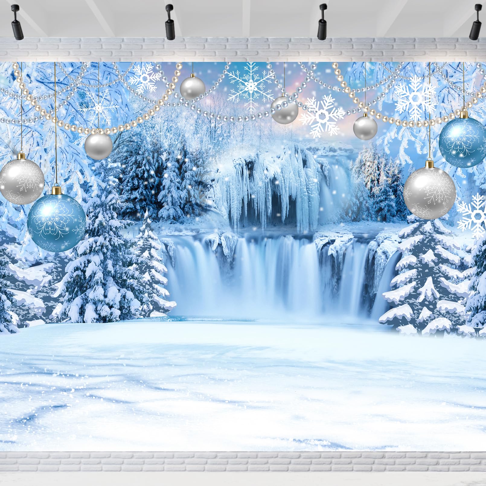 DUAIAI Winter Christmas Backdrop, Birthday Party Decorations Frozen Crystal Pendant Ice and Snow White World Wonderland Background Banner for Children