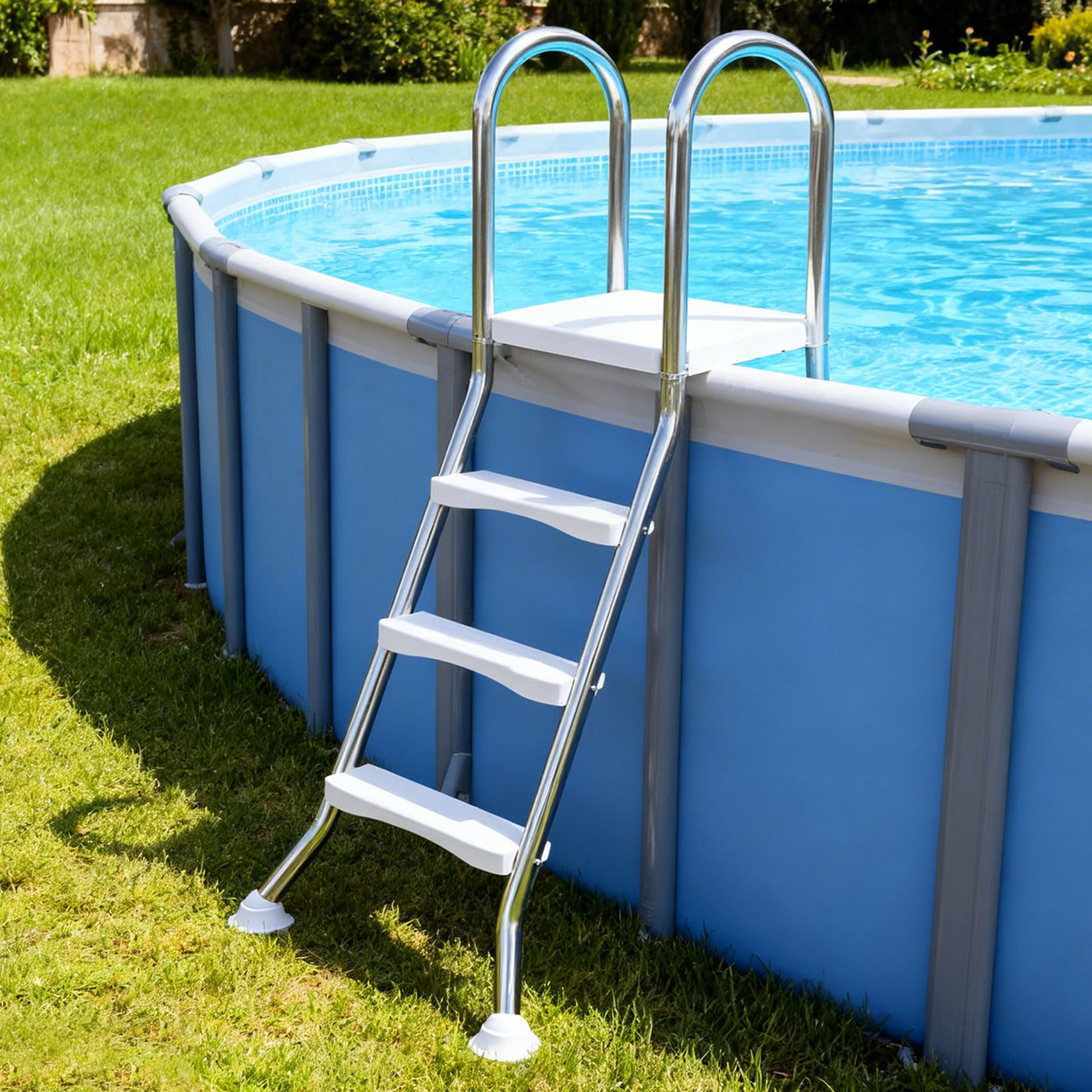 LHFJ Heavy Duty Pool Ladder Above Ground, 250kg Capacity, 4 Steps Pool Ladder Above Ground A-Frame Ladders, Pool Slides, Ladders & Diving Boards, Thickened 304 Stainless Steel Pools Handrails,110CM