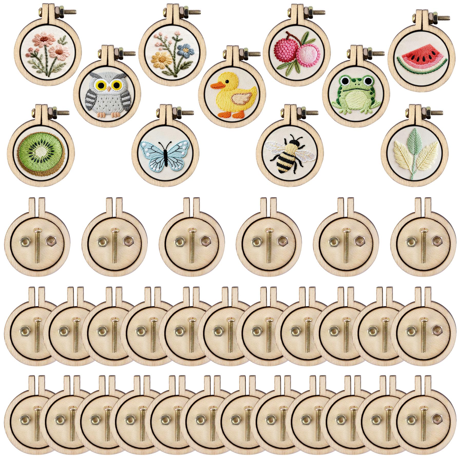 Framendino, 40 Pack Mini Embroidery Hoops Small Ring Tiny Round Wood Hoops Round Cross Stitch Hoops for Frame Crafts Jewelry