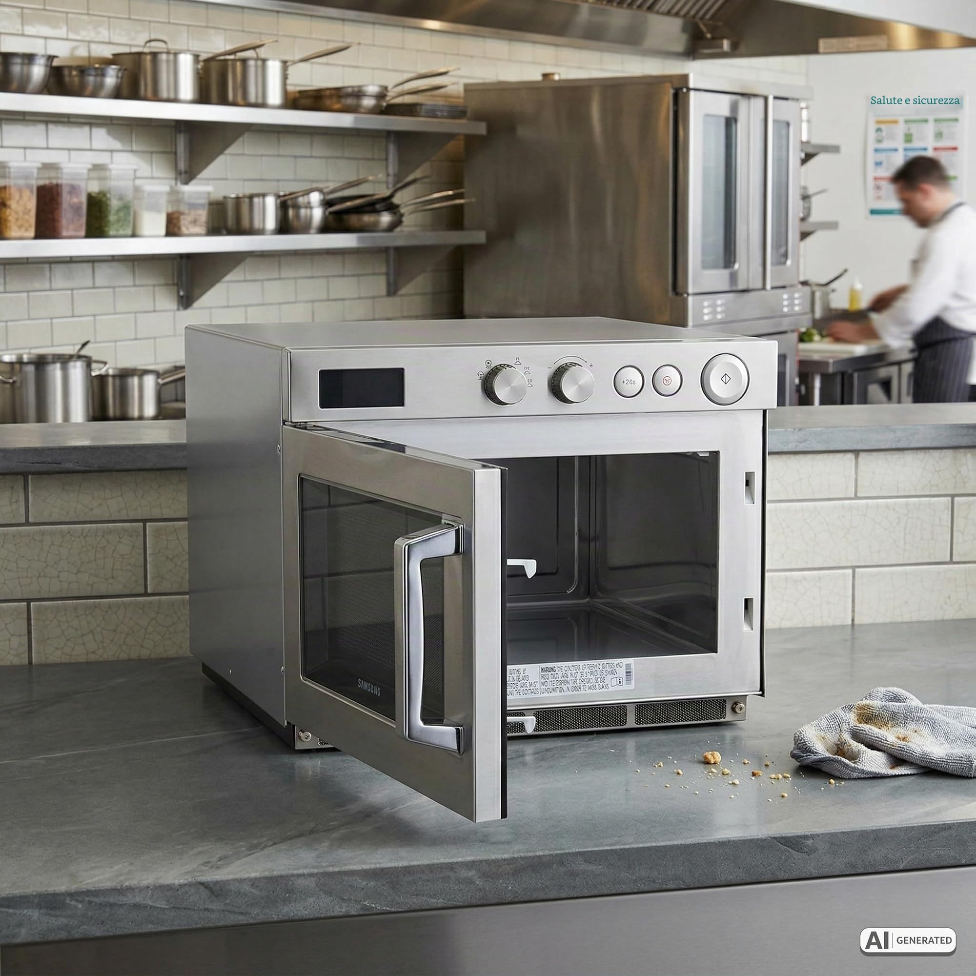 SARO SAMSUNG MJ2691 - Microonde da 26 l e 1850 W, dotato di 5 livelli, LED, display digitale per l’indicazione del tempo, in acciaio inox