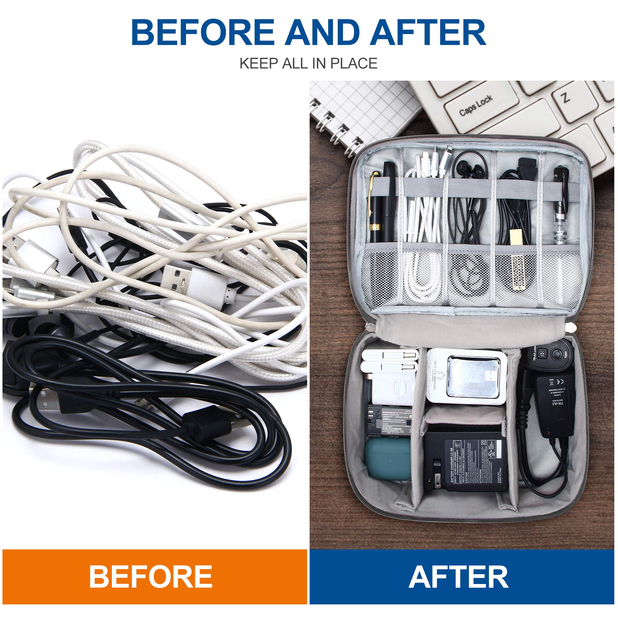 Organizer per elettronica da viaggio universale per cavi borsa organizer impermeabile accessori elettronici custodie per cavi, caricabatterie, telefono, USB, scheda SD, dischi rigidi, power bank, cavi