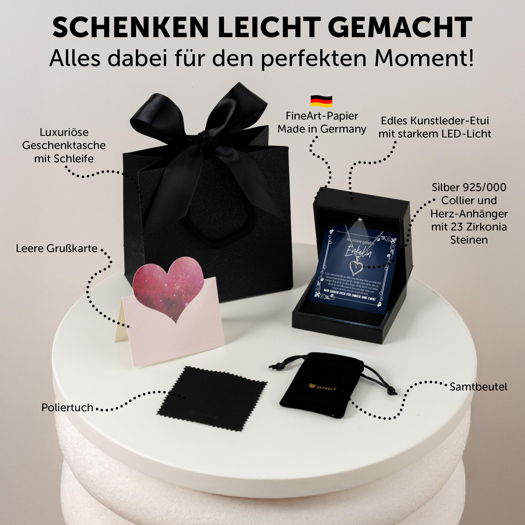 Enkelin Geschenk von Oma Opa - Mädchen Schmuck Frauen Silber 925/000 Herz Halskette - Konfirmation Firmung 18. Geburtstag Weihnachten Abitur Bachelor Master - Karte Premium LED Licht Etui
