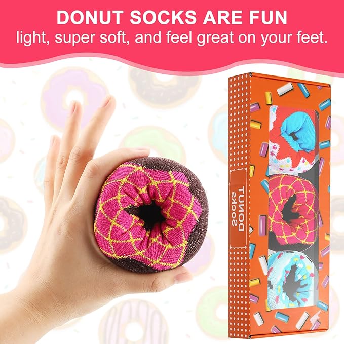 3 Pares Calcetines Donut Mujer Algodón Caja Regalo miniatura 3