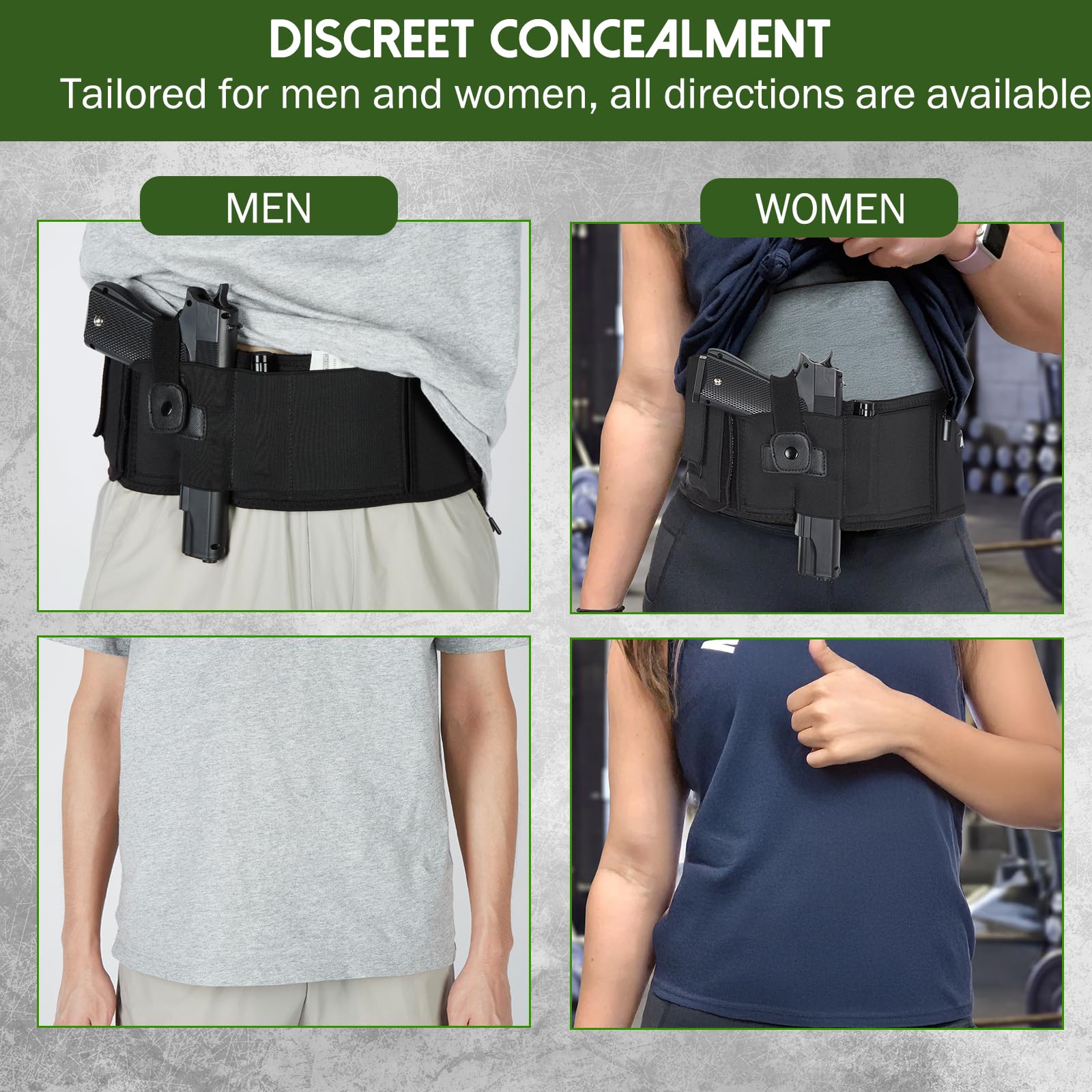 AGPTEK Versatile e traspirante fondina a fascia per armi nascoste con tasca con cerniera e sacchetti rimovibili - regolabile per uomini e donne, adatta alla maggior parte delle pistole e dei revolver