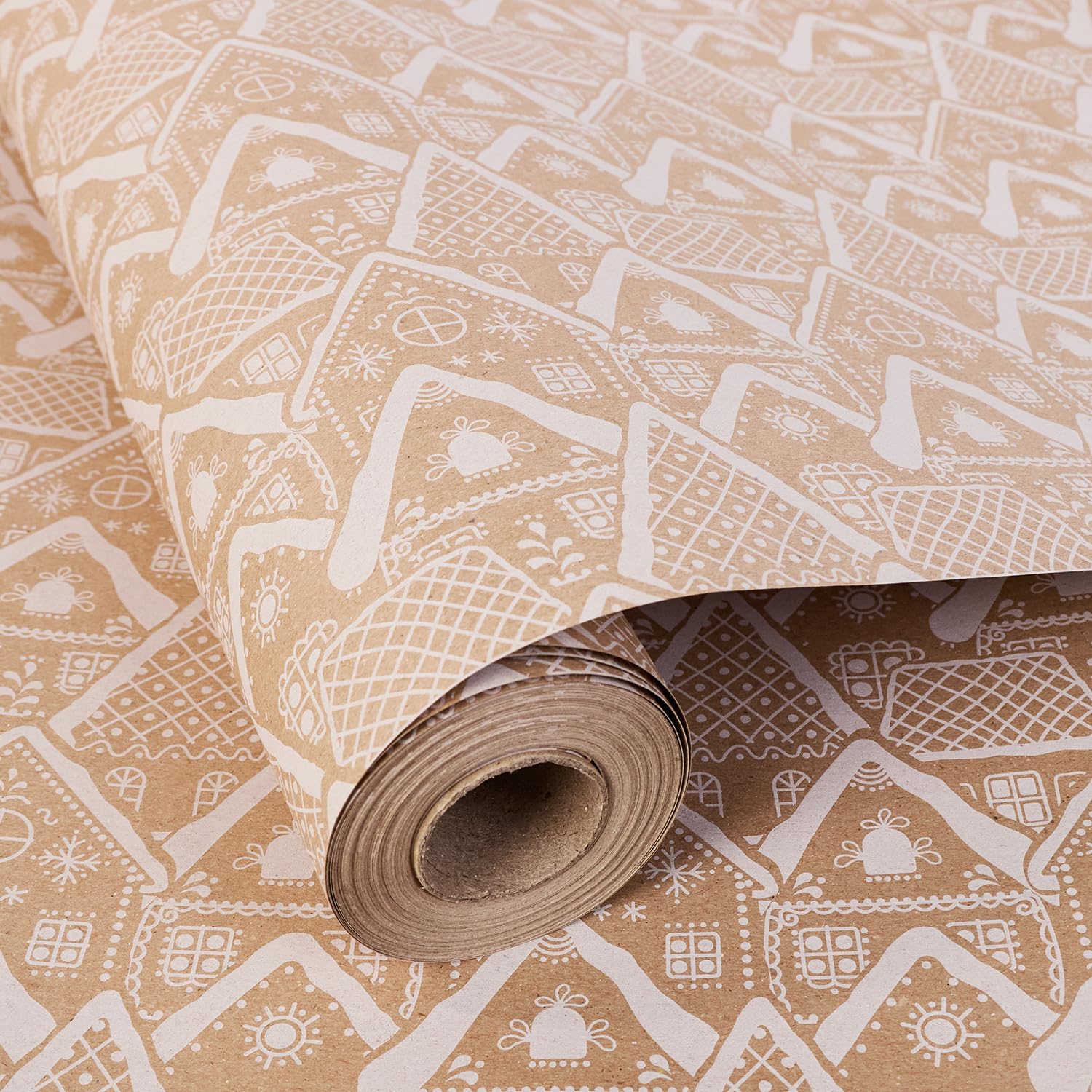 HBell Christmas Wrapping Paper Roll,43cm x 15m Kraft Christmas Wrapping Paper,Brown Gift Wrap paper for Xmas Gift Wrap,Birthday,Holiday,New Year (white house)