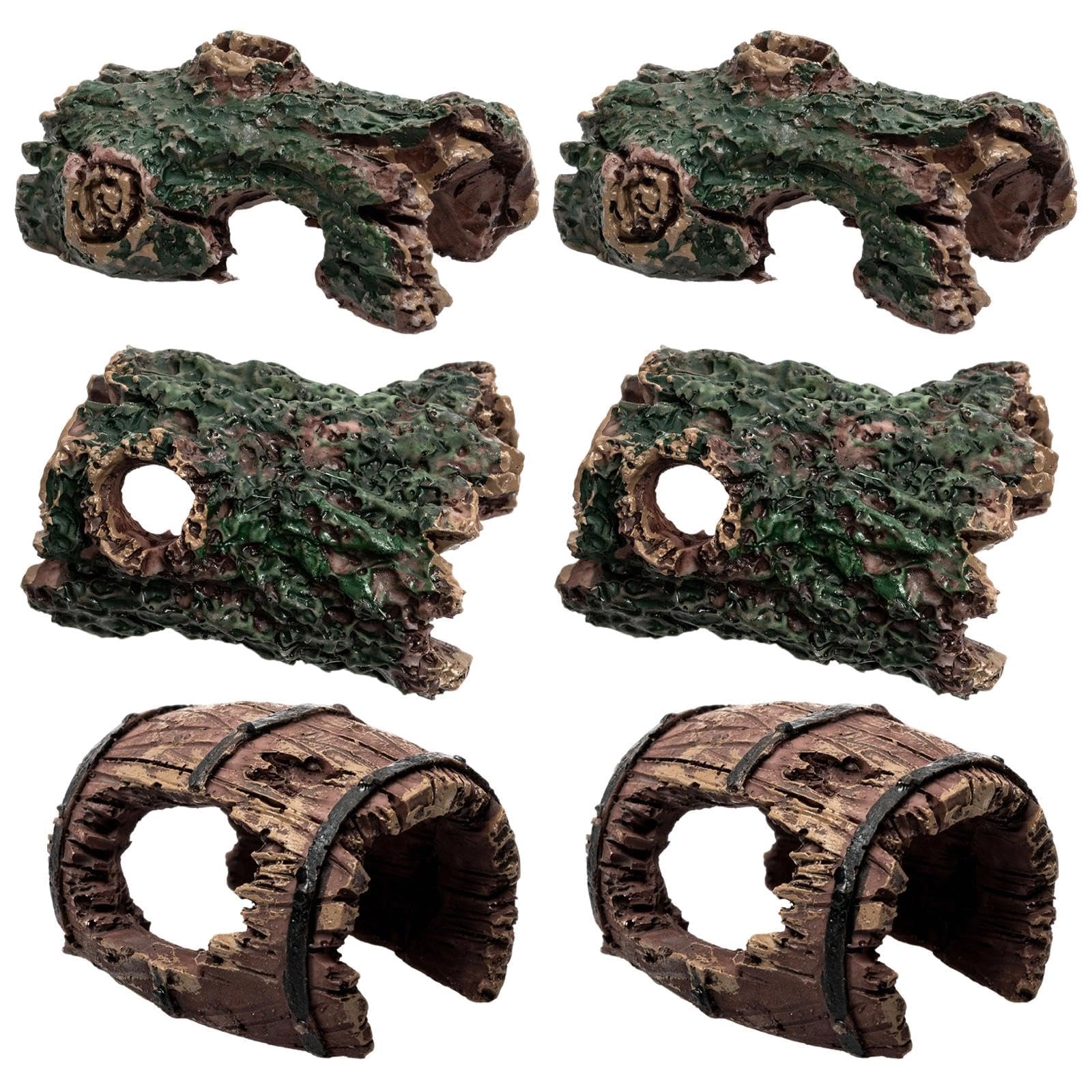 6 Pezzi Resina Decorazioni Acquario Rocce per Acquario Tronchi Legno Decorativi Legno Decorazione Tronchi d'Albero Cavi Grotte Nascondiglio Ideale per Betta Gamberetti Vasche