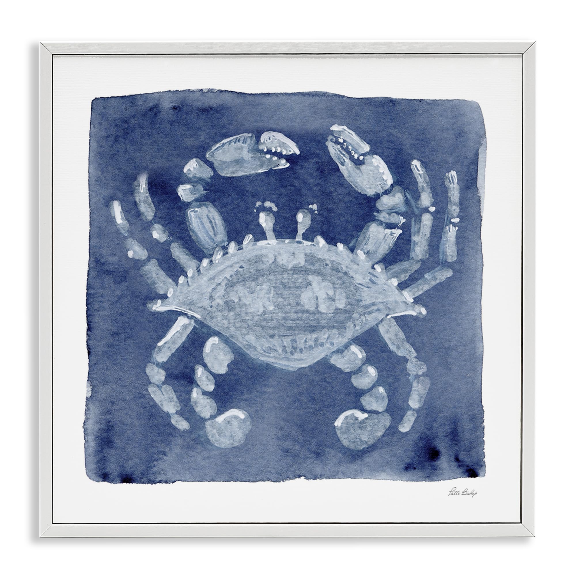 'White Crab on Indigo'| Framed Giclee Art