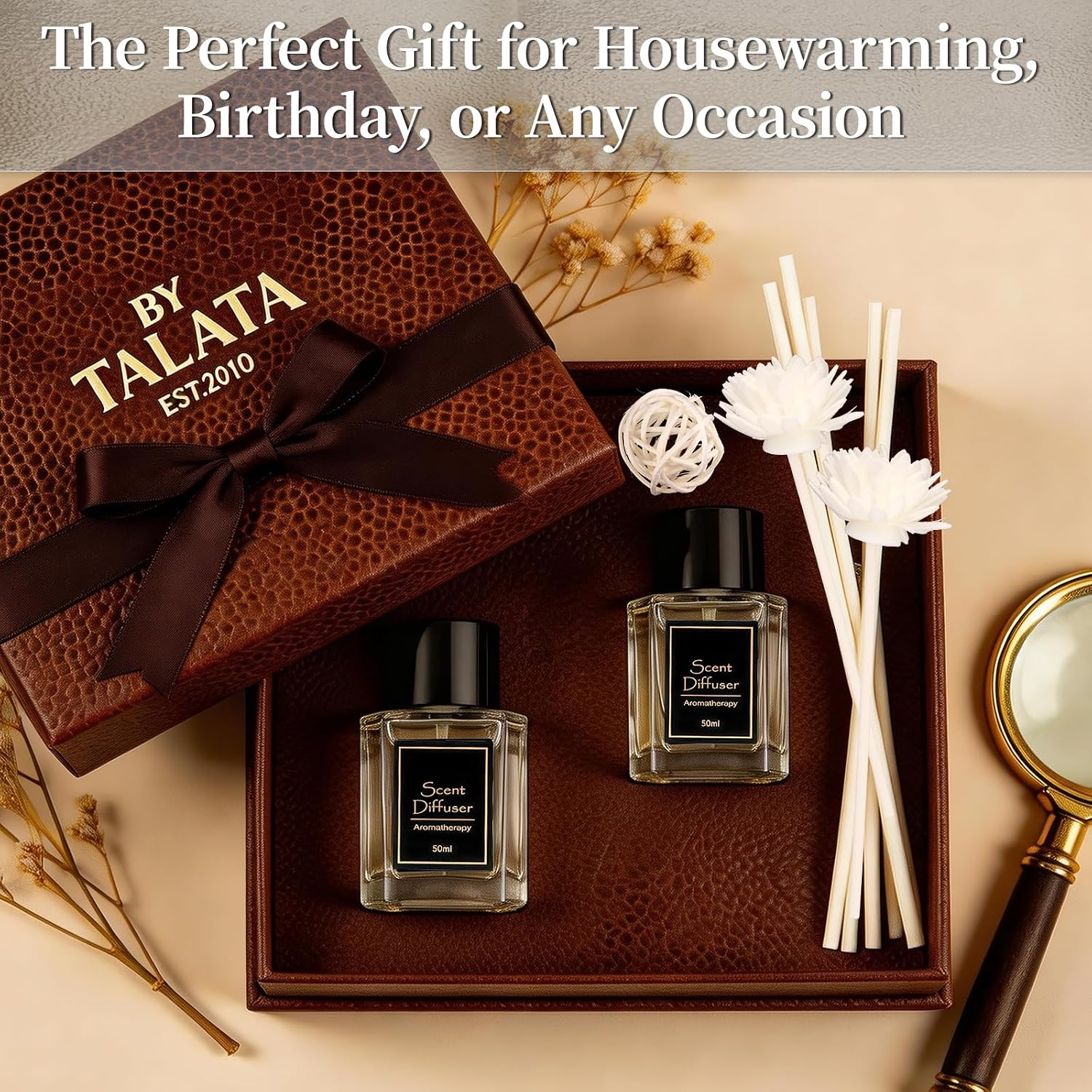 TonJin 2PCS Gardenia Reed Diffuser Set 1.7 fl oz with 6 Scent Sticks, White Floral Home Fragrance, Natural Scented Oil Sticks for Bathroom, Living Room & Bathroom | Non-Toxic Air Freshener