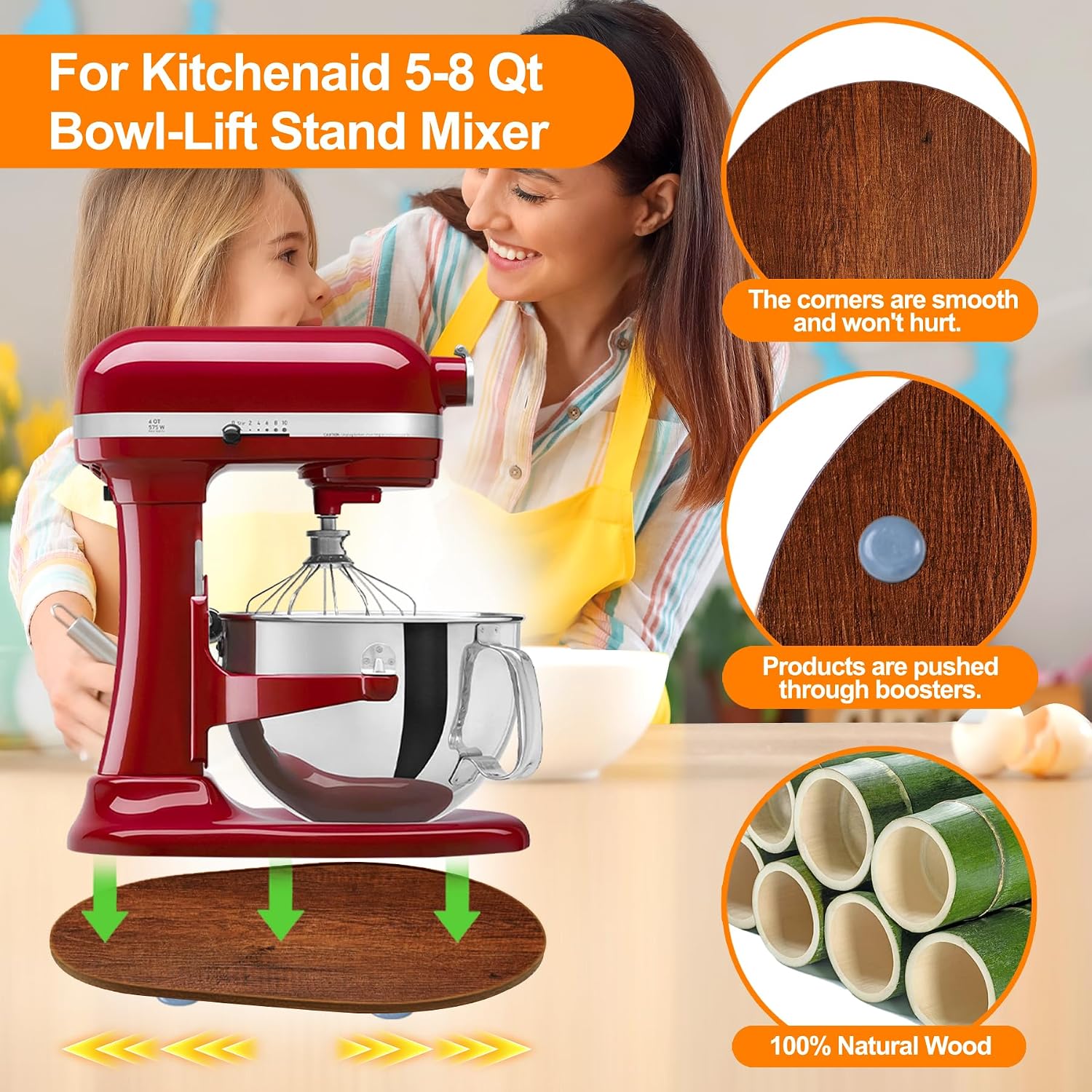 Wooden Mixer Slider for KitchenAid 5-8 Qt Bowl-Lift Stand Mixer, Appliance Sliding Mat Pad, Kitchen Countertop Storage Accessories Mixer Moving Tray Board Attachments, Kitchen Aid Mixers Accessories thumbnail