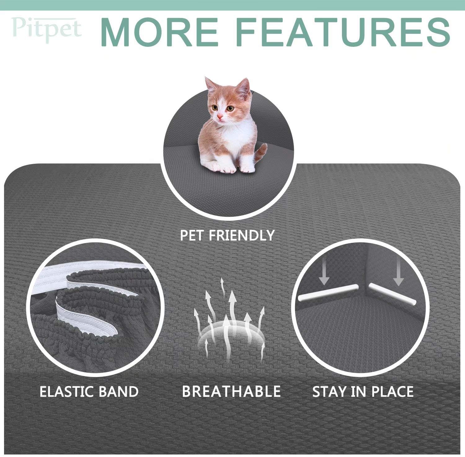 Pitpet Thickened Sofa Cover High Stretch Couch Covers 3 Cushion Couch Anti-Slip Sofa Slipcover for Dogs Pets Friendly Furniture Protector with Unique Pattern (Large, Light Grey) : Home & Kitchen