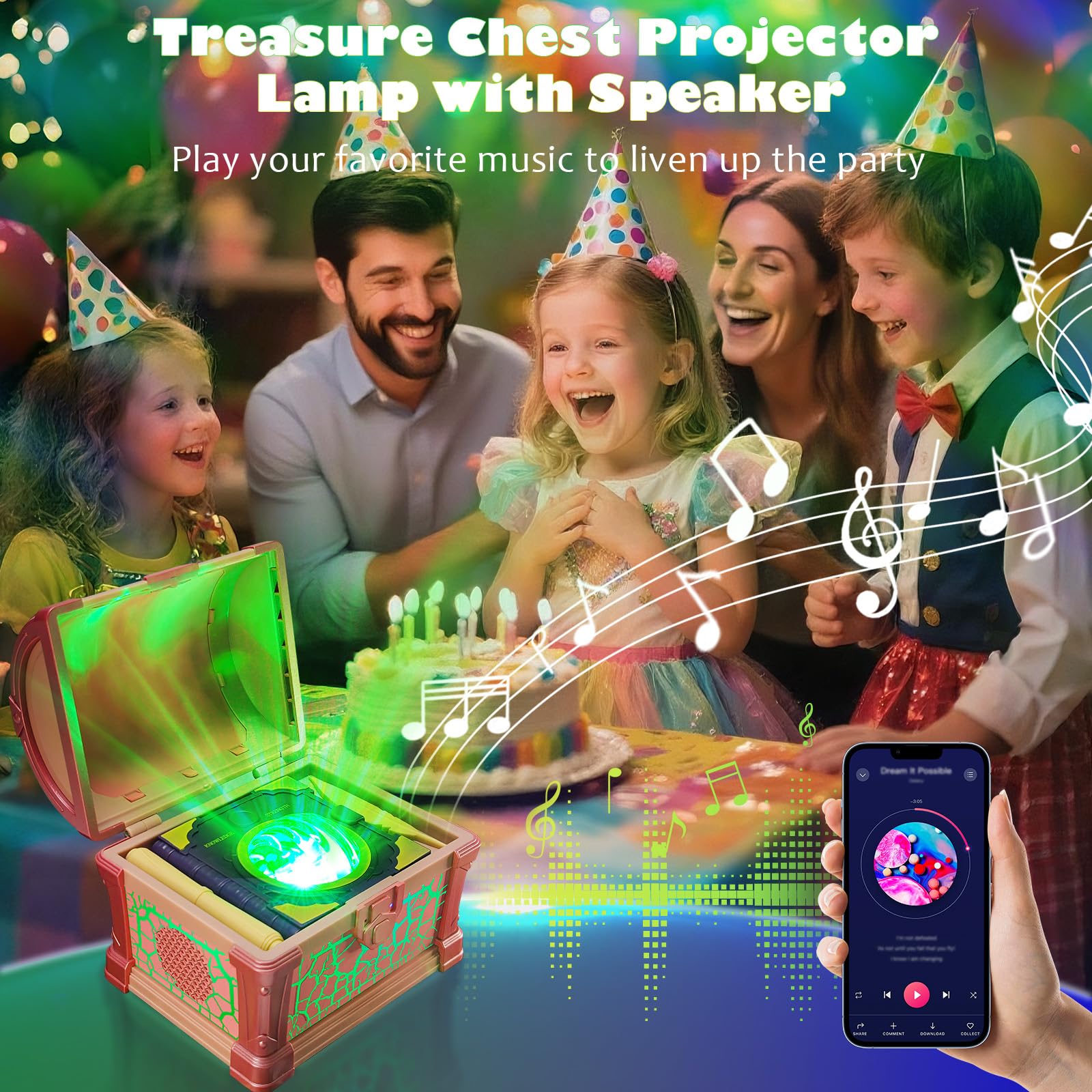 AONESY Veilleuse au trésor avec projecteur Galaxy - 8 couleurs - Bruit blanc - Minuterie et télécommande - Cadeau pour enfants, filles, garçons - Rose