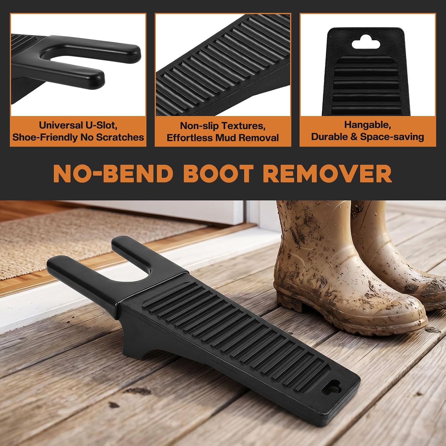 4Pcs Outdoor Heavy Duty Boot Brush Scrubber Boot Jack Shoe Cleaner Scraper Brush with Shoe Horn Cleaning Cloth(Style A)