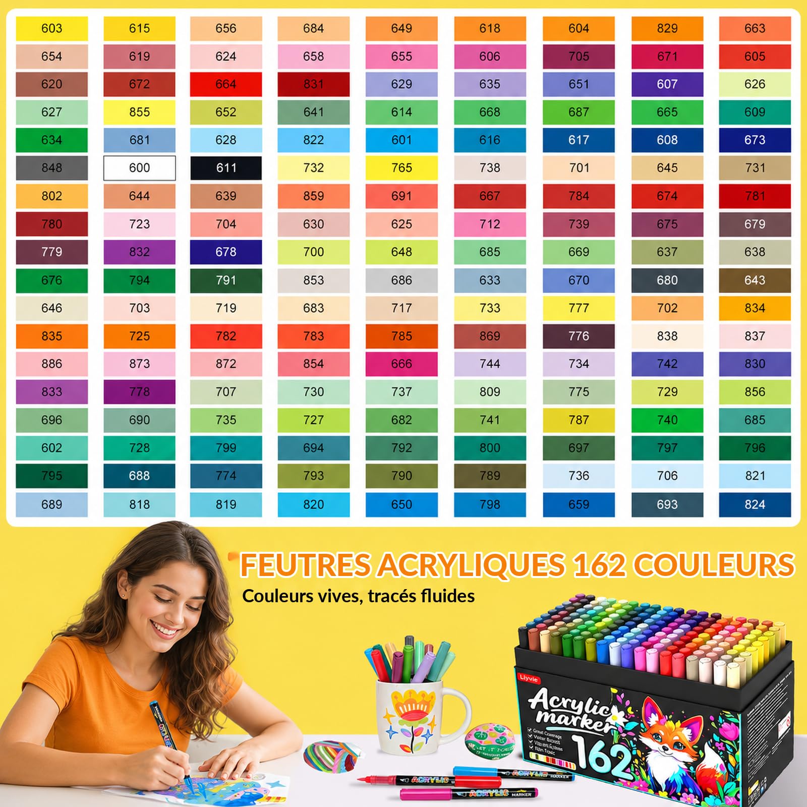 Lyuvie Set di 162 Colorati pennarelli acrilici a base d'acqua, pennarelli permanenti per pittura su roccia, pietra, legno, carta, tessuto, ciottoli, vetro, plastica