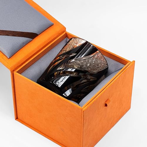 Miniatura 6 de Vaso de whisky de cristal Edo Kiriko negro hecho a mano  Vaso de whisky cortado a mano sin plomo de lujo con caja de regalo  9.5 fl oz elegante vaso