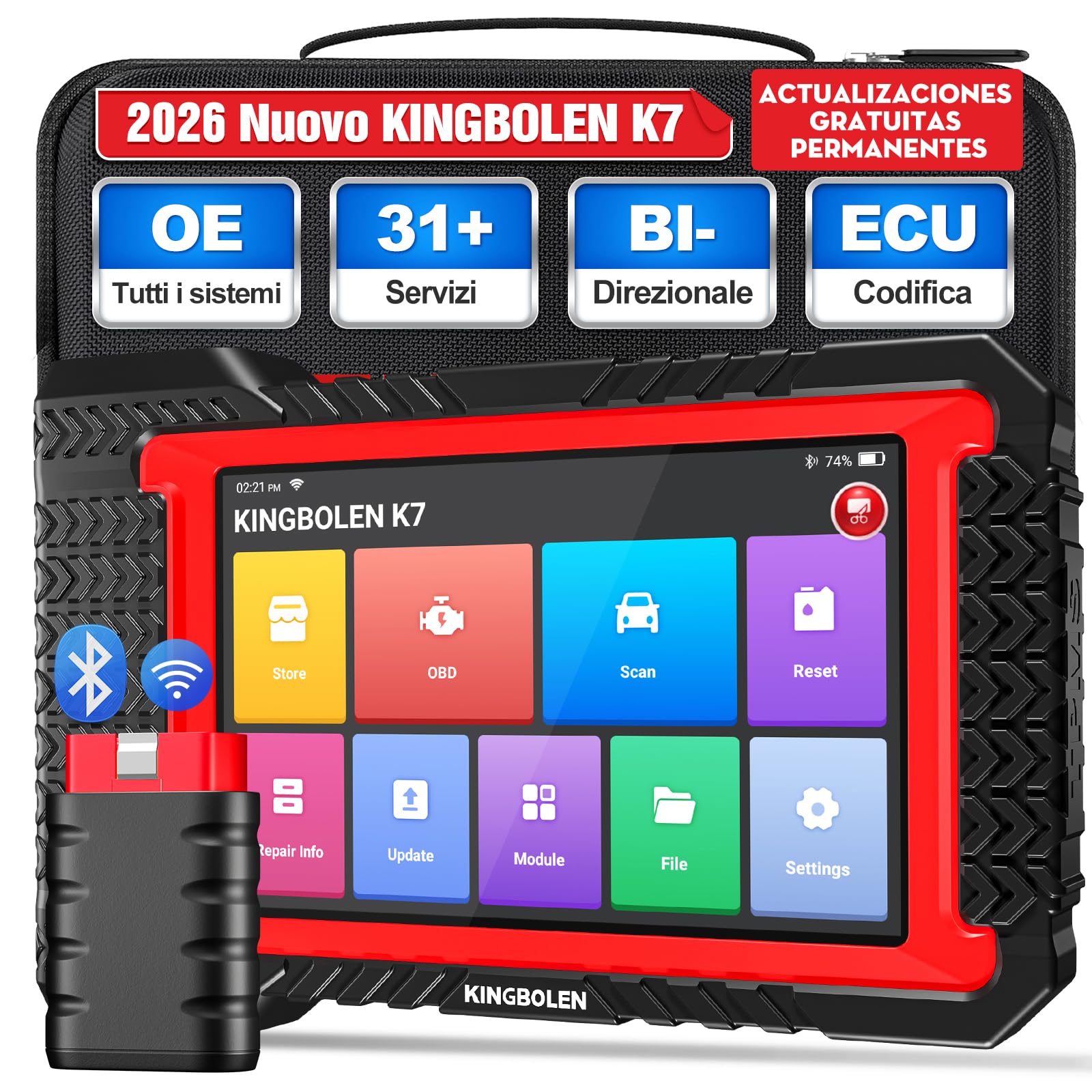 KINGBOLEN K7 OBD2 Diagnosis Coche Multimarca, Bidireccional Maquina Diagnosis Coche, Codificación ECU Online,Sistema Completo Diagnosis 31+ Servicios，actualizaciones gratuitas de por Vida