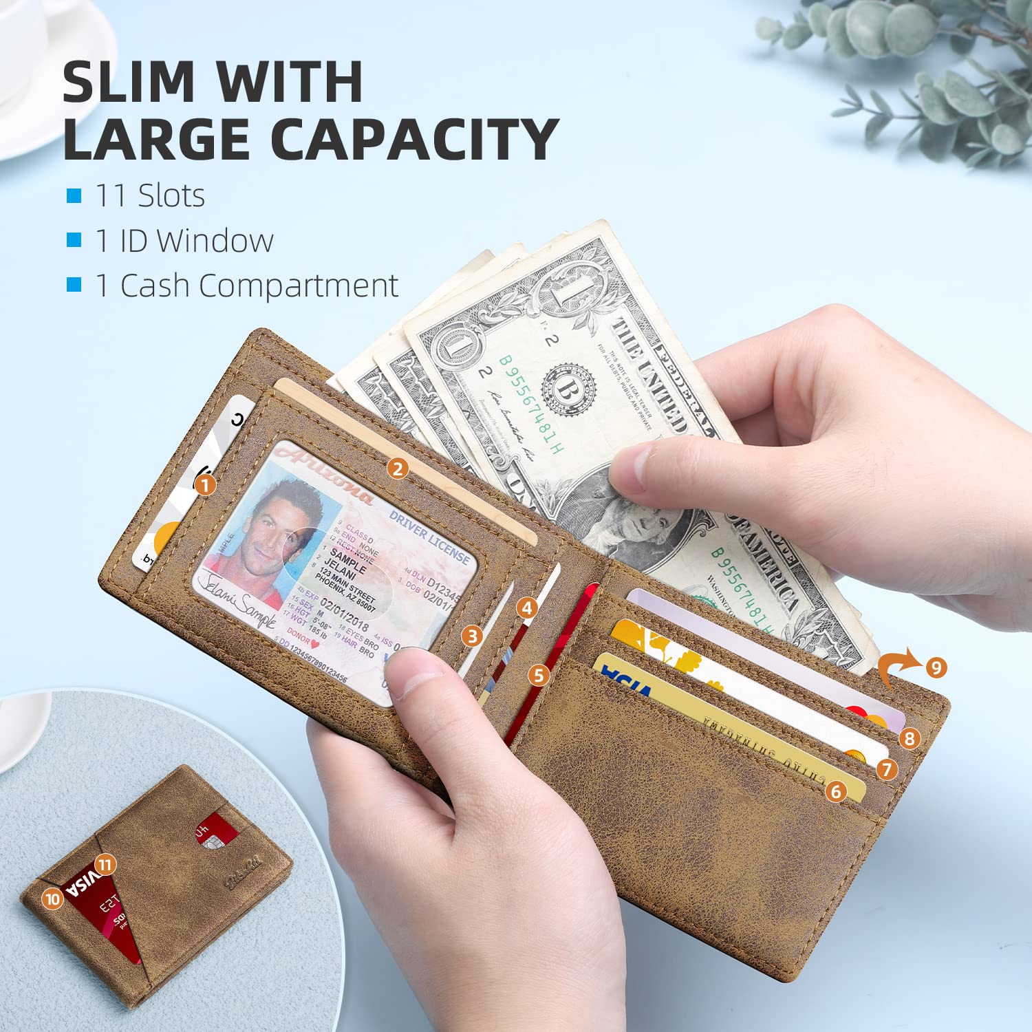 Zitahli Wallet for Men,Mens Wallet,Slim Leather Bifold,RFID Blocking 11 Slots Gift Box
