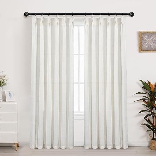 DriftAway Cortinas plisadas de lino semitransparente con textura de casa de campo sólidas y rústicas, modernas, de lino rústico, 2 paneles de 42