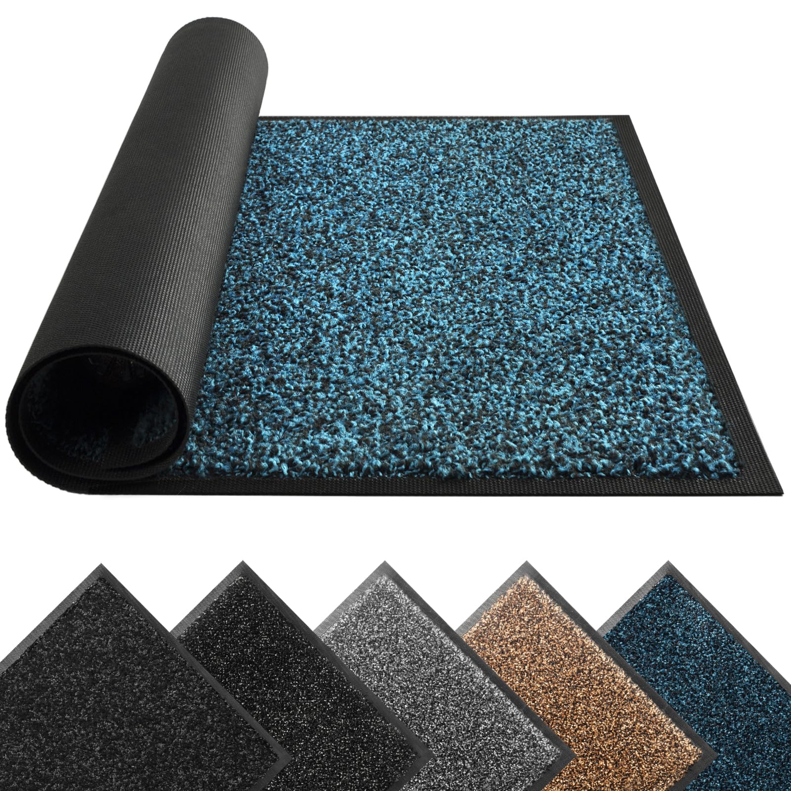 Door Mats Indoor Outdoor Heavy Duty Dirt Trapper - Non Slip Washable Door Mat with Rubber Backing Super Absorbent Floor Mat for Home, Perfect Dust Grabbing Doormats (Blue, 40cm x 60cm)