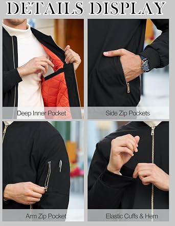 CRYSULLY Men's Jacket Padded Jackets for Men Full Zip Windbreakers Casual Warm Bomber Jacket Fall Winter Outwear Coats