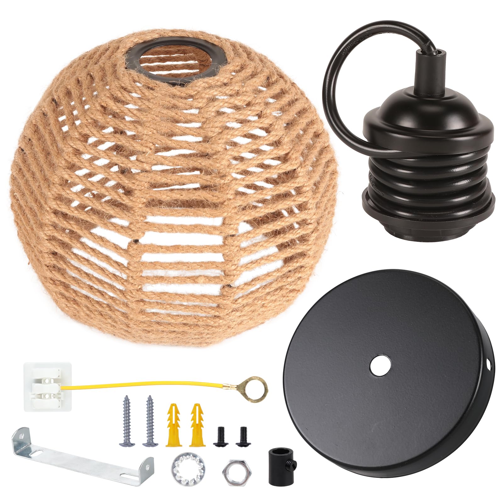 2 Piezas Lámpara Colgante Vintage Ratán E27 Retro Lámpara de Suspensión Ratán Araña Ø20cm Jaula de Metal y Cuerda de Cáñamo Lámpara de Techo para Salón Dormitorio Cocina