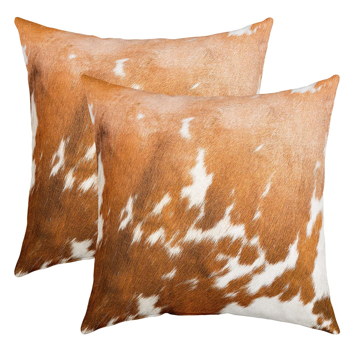Homemissing Multicolored 10 Cowhide Throw Pillow Cover 16"X16" Soft Cow Fur Pillow Case Cushion Cover For Living Room Western Farm Animal Skin White Brown Decorative Throw Pillowcase For Sofa Chair