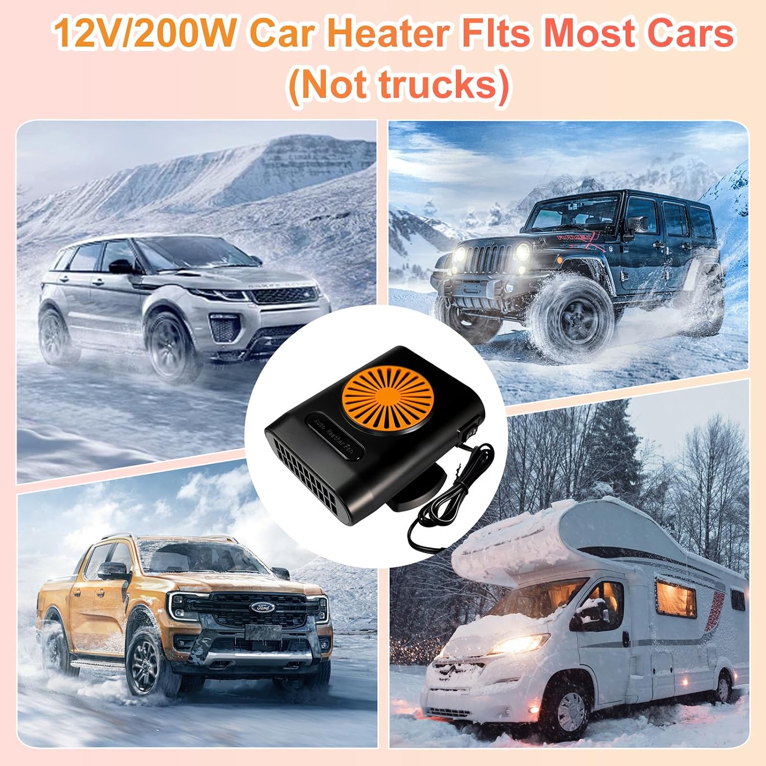12V Car Heater,200W Portable Car Heater for Vehicle Car Windshield Heater Defrost Defogger Car Heater That Plugs Into Cigarette Lighter (Orange Black)