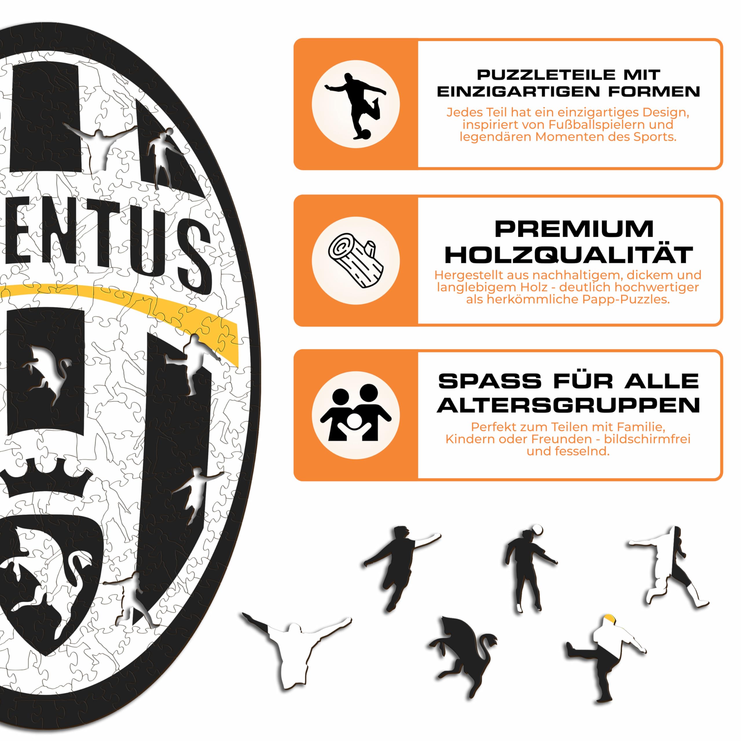 Iconic Puzzles - Juventus Retro Logo, offizielles Produkt, Holzpuzzle für Erwachsene und Kinder, 100% nachhaltiges Holz, Größe M, 250 Stück