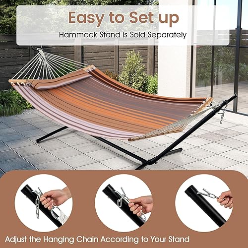 Miniatura 3 de Giantex Hamaca columpio de camping para soporte con barra separadora, almohada desmontable, cuerdas de algodón tejidas a mano, hamacas al aire libre