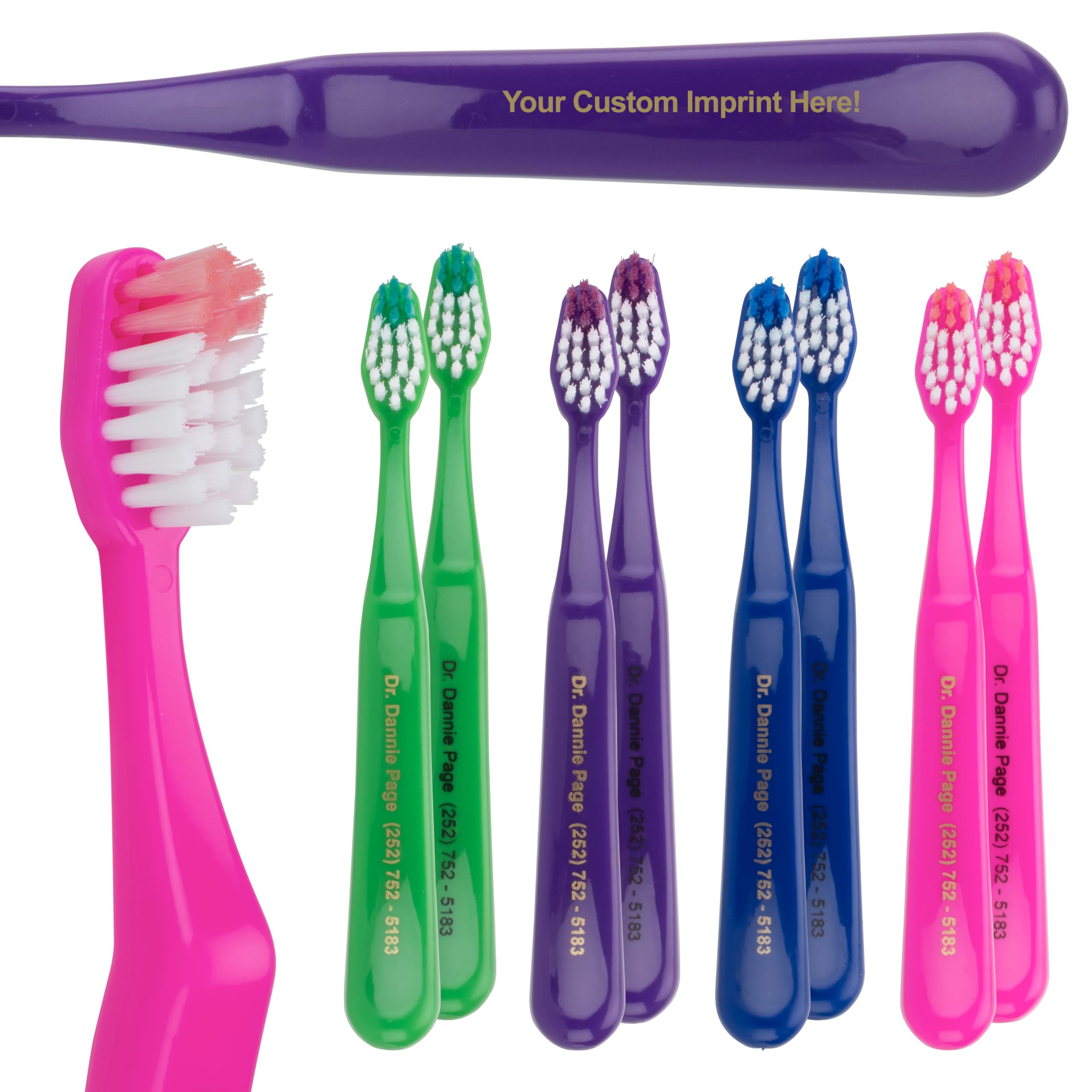 Personalized Practivalu Toddler Toothbrush, Soft Bristle, 144 Individually Packaged Premium Toothbrushes, Assorted Colors Bulk Pack