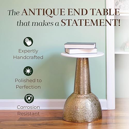 Miniatura 90 de OBJET D'ART ABEL, 21 pulgadas de altura, con acento metálico vintage, laterales, pedestal, coctail y bebidas para sala de estar y espacios pequeños