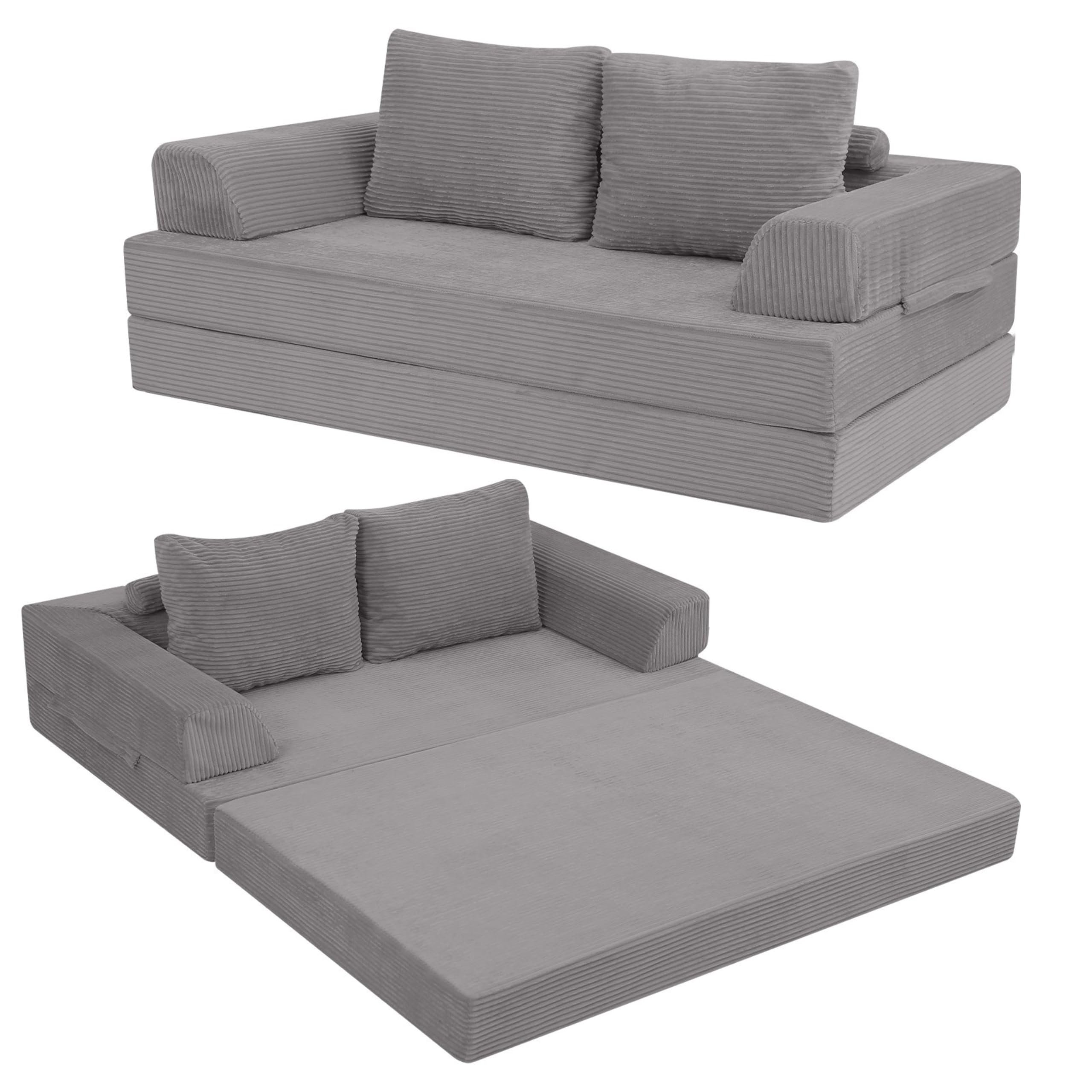 MeMoreCool Sofá cama de pana plegable con cojín, gris claro | Cómodo sofá con colchón y superficie de pana suave, ideal como espacio para dormir, salón o cama de invitados