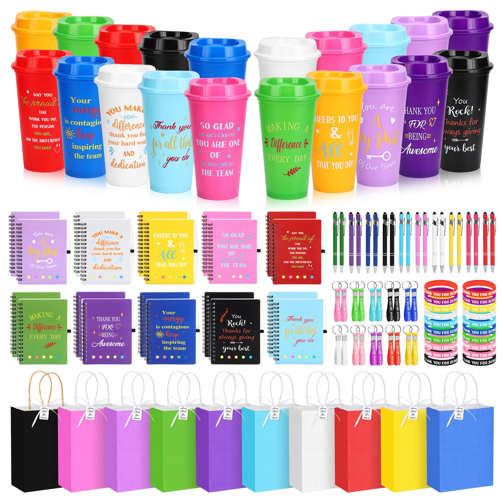Detalles de agradecimiento motivacionales para el personal: 20 sets con vasos y agendas 8