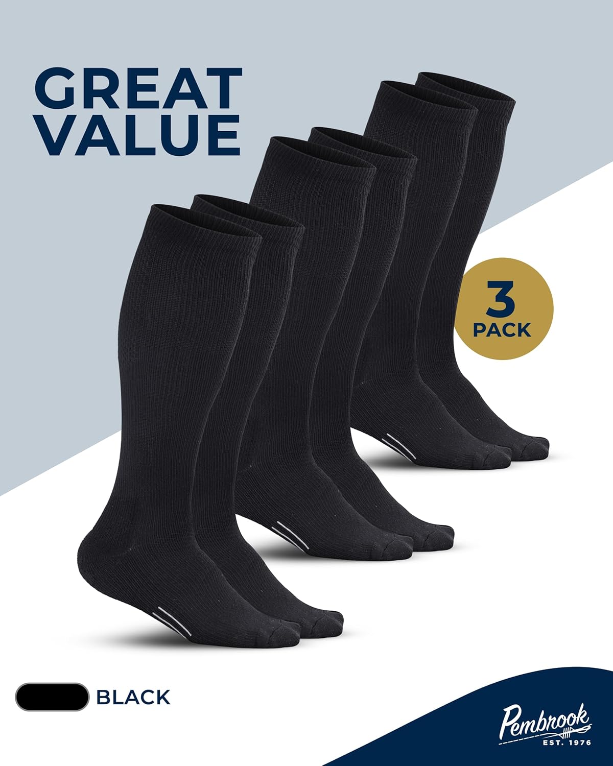 Pembrook Light Compression Socks for Men & Women - 3 Pairs | 8-15 mmhg Compression Dress Socks for Men | Support Socks - Image 5