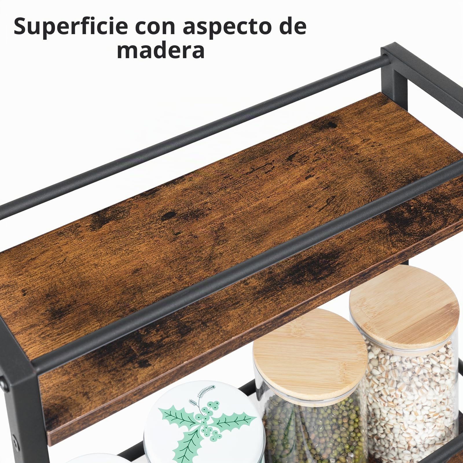 MAHANCRIS Carro Estrecho con 3 Estantes, Carro de Cocina Estrecho con Ruedas, Práctico Carrito de Almacenamiento, para Espacios Reducidos en Comedores, Cuartos de Baño, ARCHR1501Z