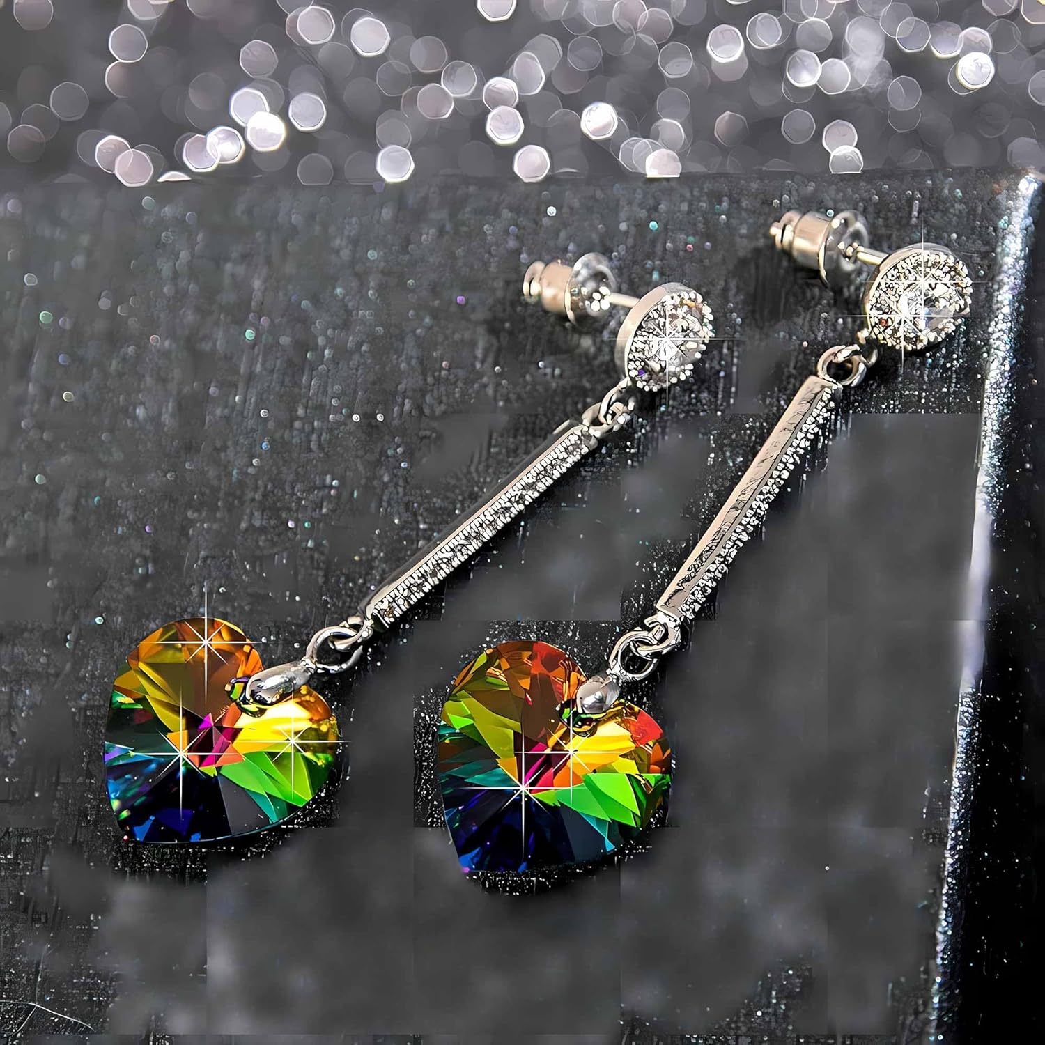 Heart Austrian Crystal Drop Long Dangling Earrings for Women 925 Sterling Silver Post Hypoallergenic Jewelry - Image 5