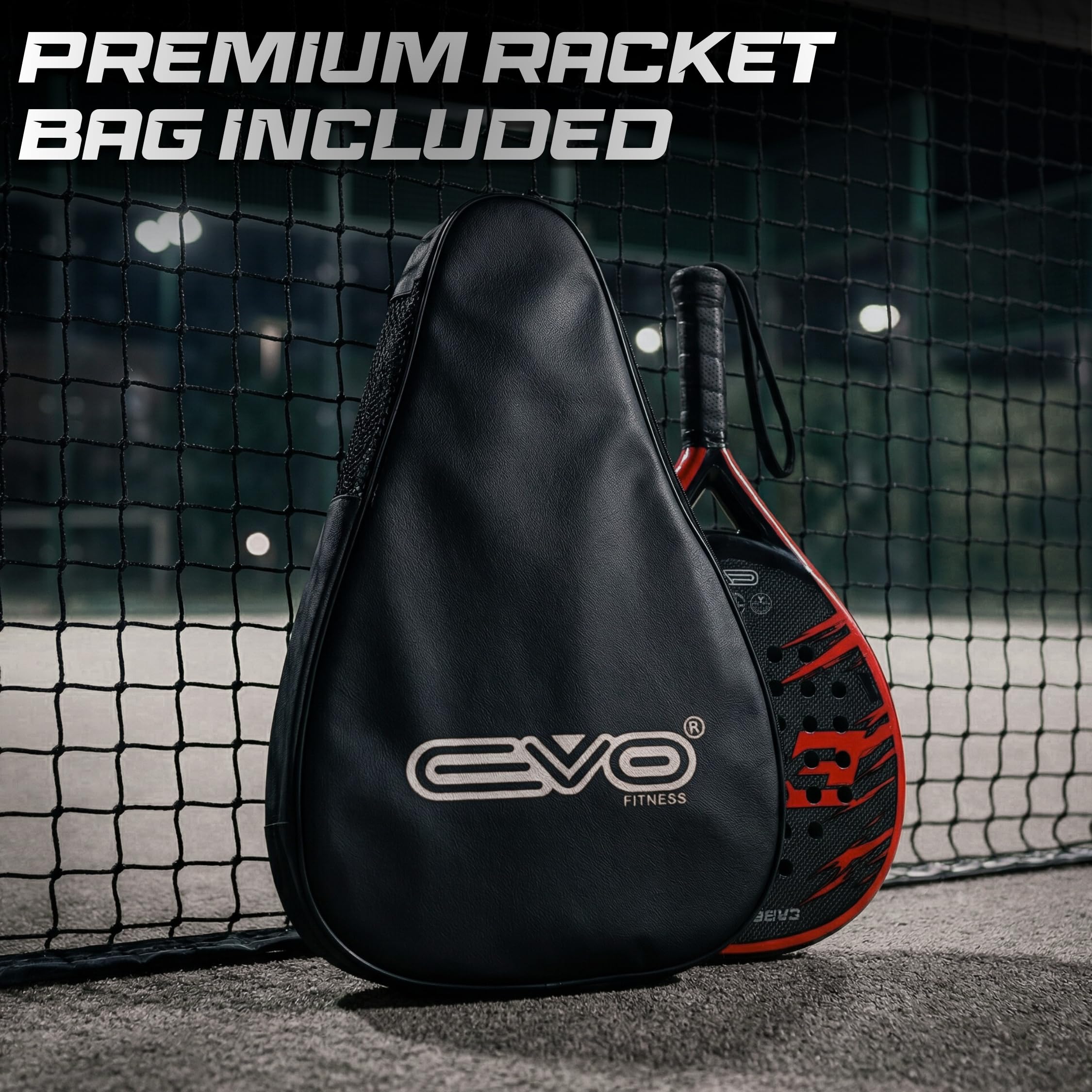 EVO Fitness Racchetta da padel in fibra di carbonio – Nucleo in schiuma EVA morbida per il massimo controllo – 350 g leggero racchetta da paddle per adulti – Extra Large 525 cm² superficie della testa