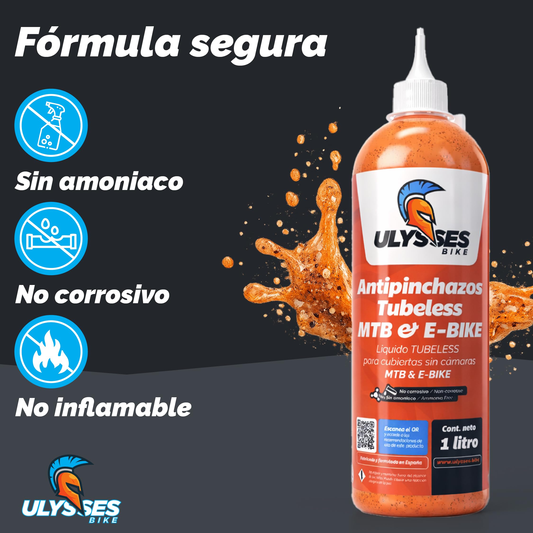 Liquido tubeless MTB y E-Bike 1L | Liquido Antipinchazos Bicicleta sin amoniaco | Sellador Repara Pinchazos Bicicleta | Kit Reparacion Neumaticos | Gel Antipinchazos para Jeringa Tubeless