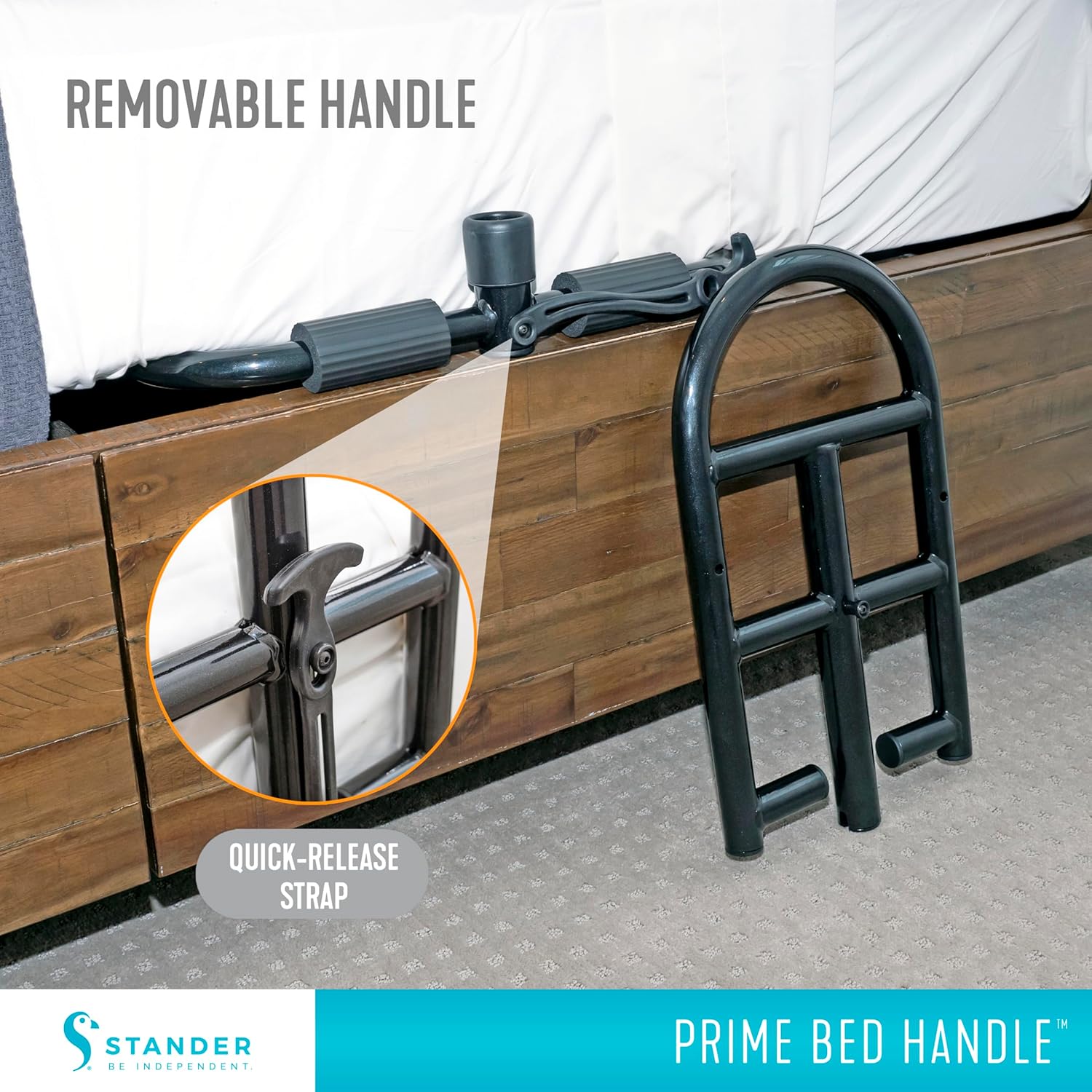 Stander Prime Bed Handle, Bariatric Safety Bar for Adults, Seniors, and Elderly, Removable Guardrail and Stand Assist, Fits Most King, Queen, Full, and Twin Beds, ASTM Safety Approved Bedrail
