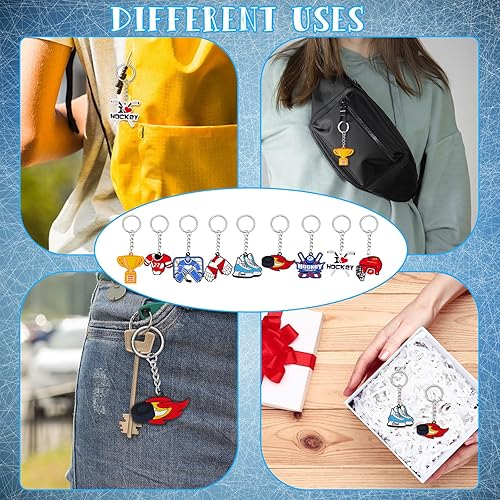 Miniatura 3 de Taiyin 36 llaveros de hockey a granel para fiestas deportivas, suministros de fiesta deportiva, regalos divertidos para jugadores de cumpleaños,