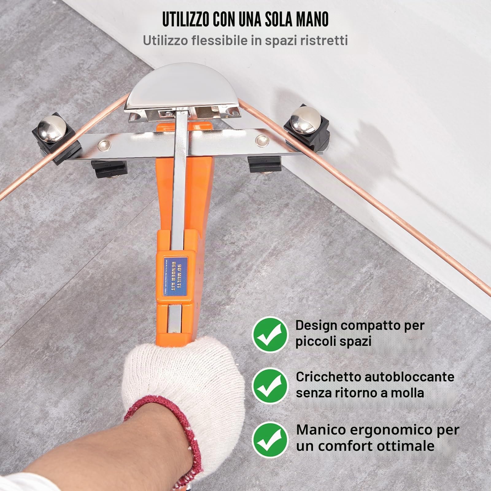 VEVOR Kit Piegatubi per Curvatura Angolazione di Piegatura 90° con 7 Matrici 1/4 a 7/8 pollici Sostituibili Fornito in Valigetta Portatile, Curvatubi a Cricchetto Pieghevole Bidirezionale a 90° 4,86kg
