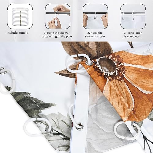 Miniatura 6 de Cortina de ducha de calabaza de acuarela de otoño, calabazas de cosecha de otoño con cortina de baño floral para bañera, decoración del hogar, tela